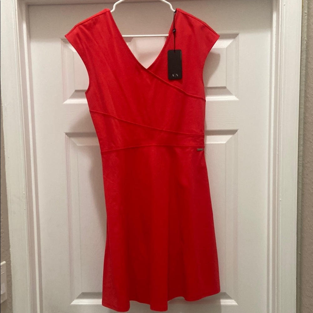Armani Exchange Red Fit and Flare Midi Dress